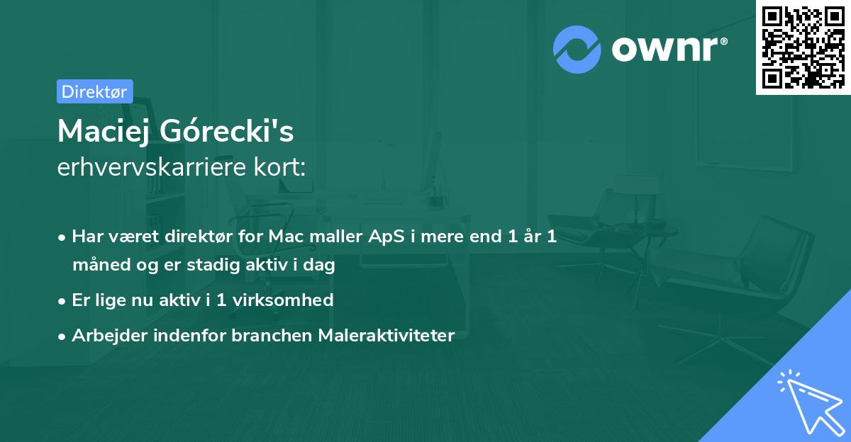 Maciej Górecki's erhvervskarriere kort