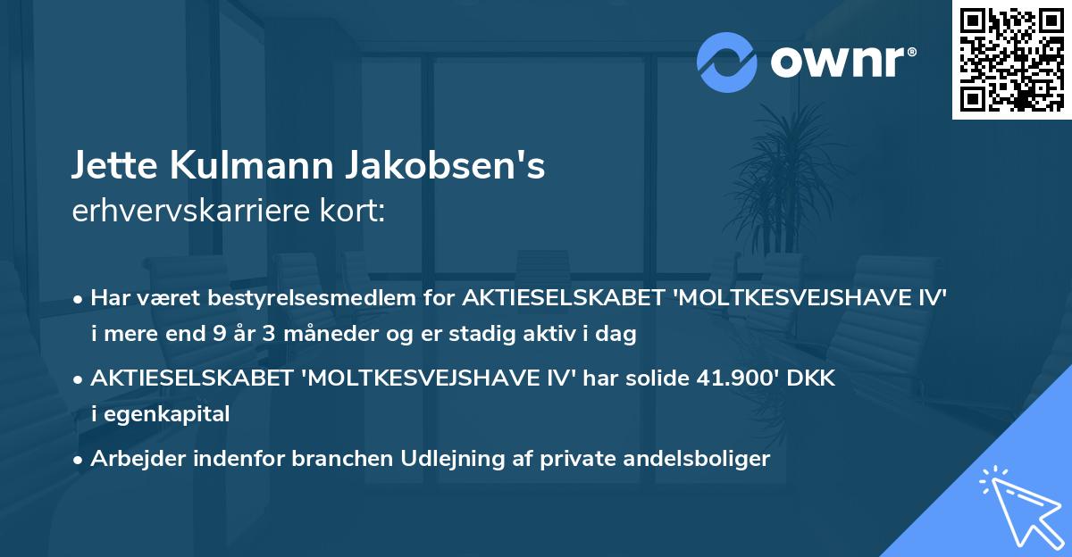 Jette Kulmann Jakobsen's erhvervskarriere kort