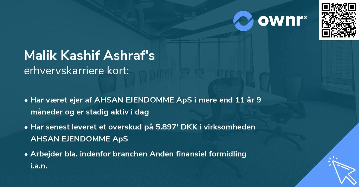 Malik Kashif Ashraf's erhvervskarriere kort