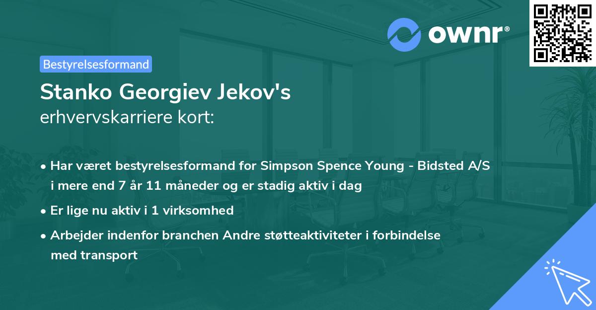 Stanko Georgiev Jekov's erhvervskarriere kort