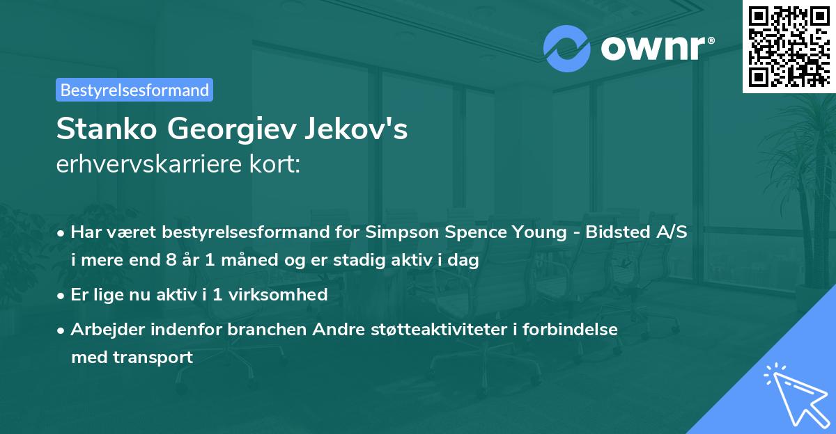 Stanko Georgiev Jekov's erhvervskarriere kort