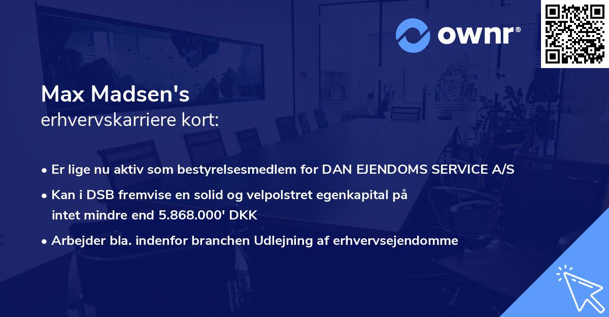 Max Madsen's erhvervskarriere kort