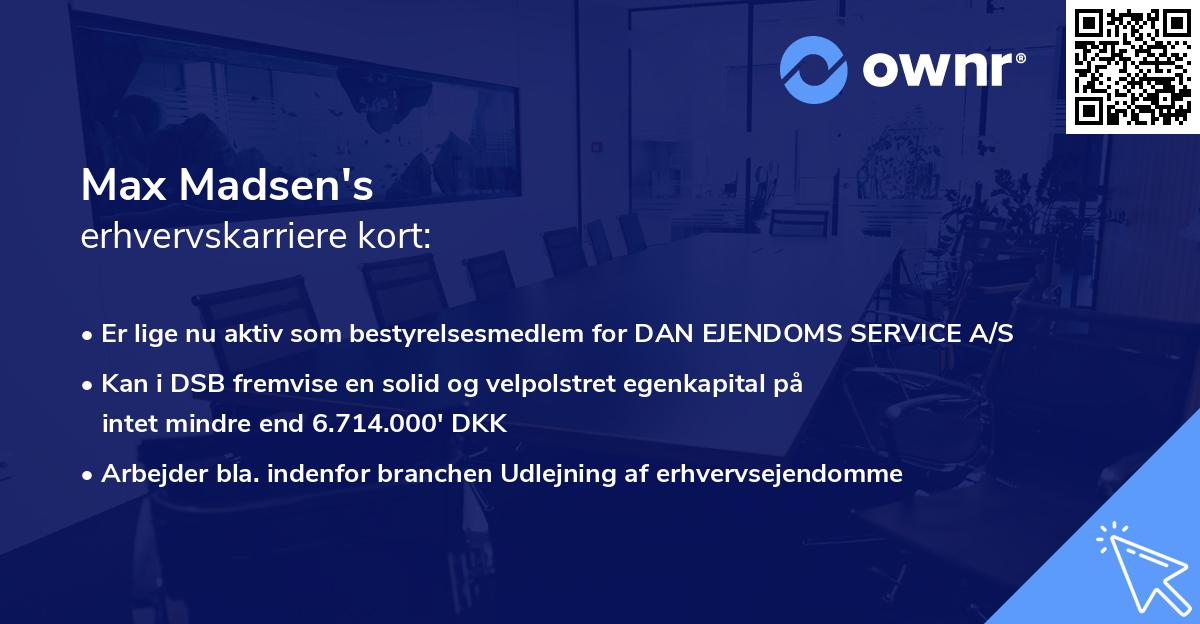 Max Madsen's erhvervskarriere kort