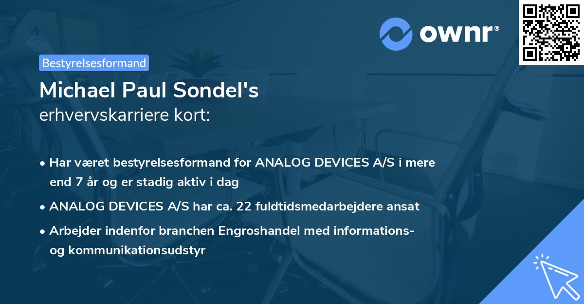 Michael Paul Sondel's erhvervskarriere kort