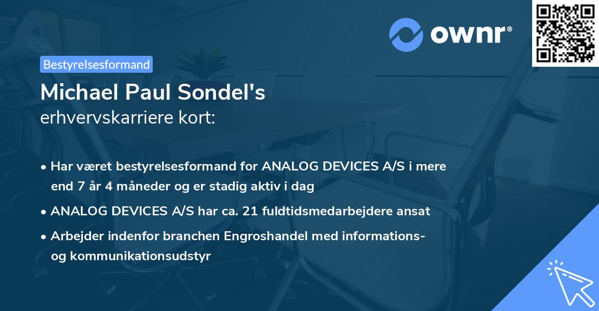 Michael Paul Sondel's erhvervskarriere kort
