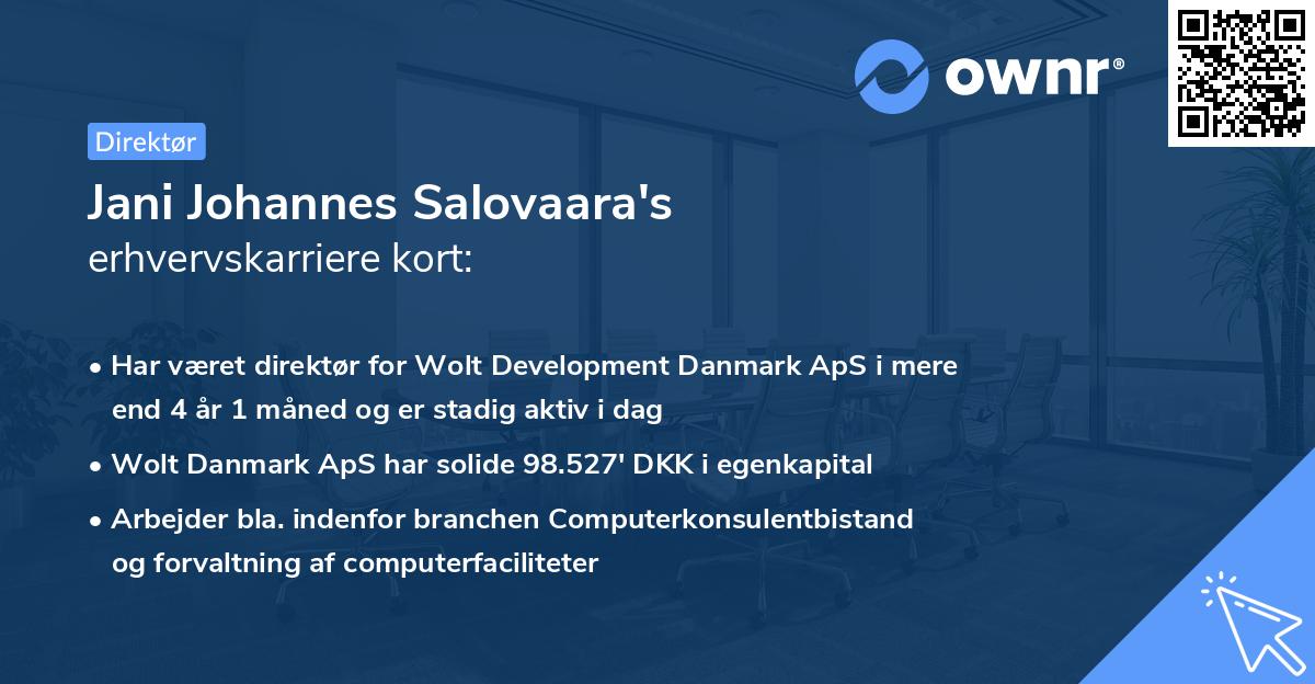 Jani Johannes Salovaara's erhvervskarriere kort