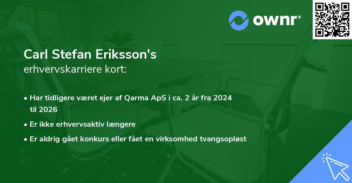 Carl Stefan Eriksson's erhvervskarriere kort