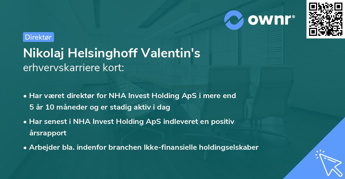 Nikolaj Helsinghoff Valentin's erhvervskarriere kort