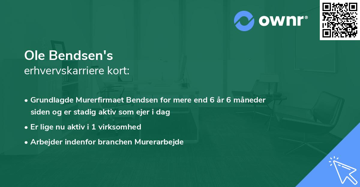 Ole Bendsen's erhvervskarriere kort