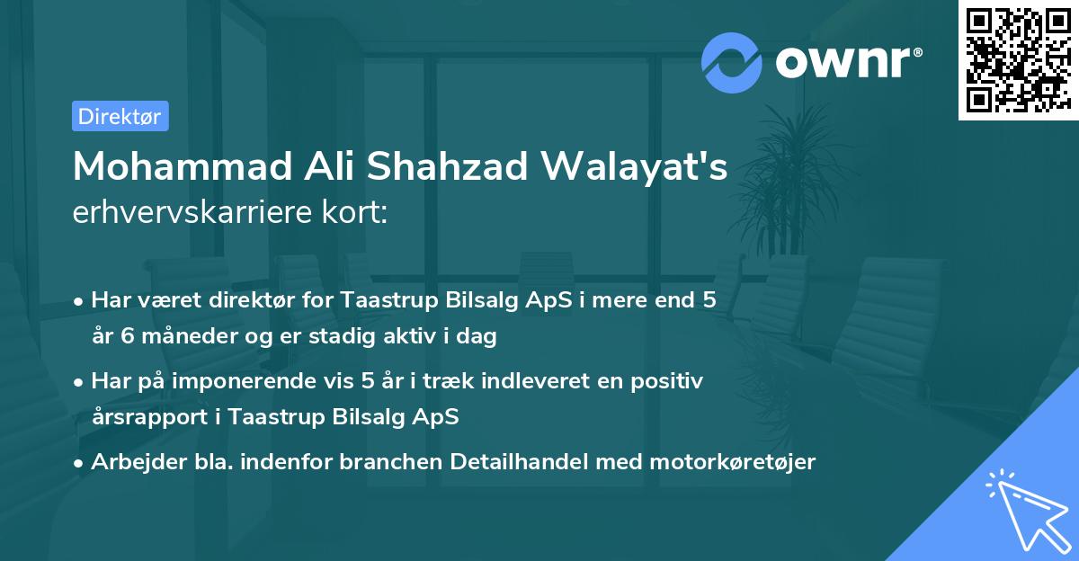 Mohammad Ali Shahzad Walayat's erhvervskarriere kort