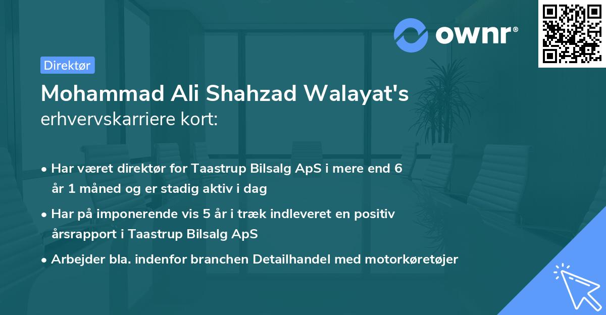 Mohammad Ali Shahzad Walayat's erhvervskarriere kort
