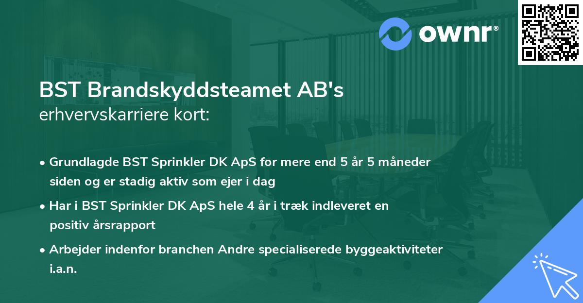 BST Brandskyddsteamet AB's erhvervskarriere kort
