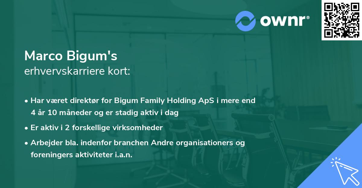 Marco Bigum's erhvervskarriere kort