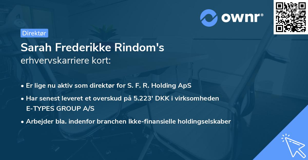 Sarah Frederikke Rindom's erhvervskarriere kort