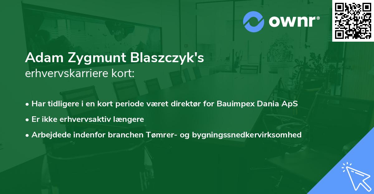 Adam Zygmunt Blaszczyk's erhvervskarriere kort