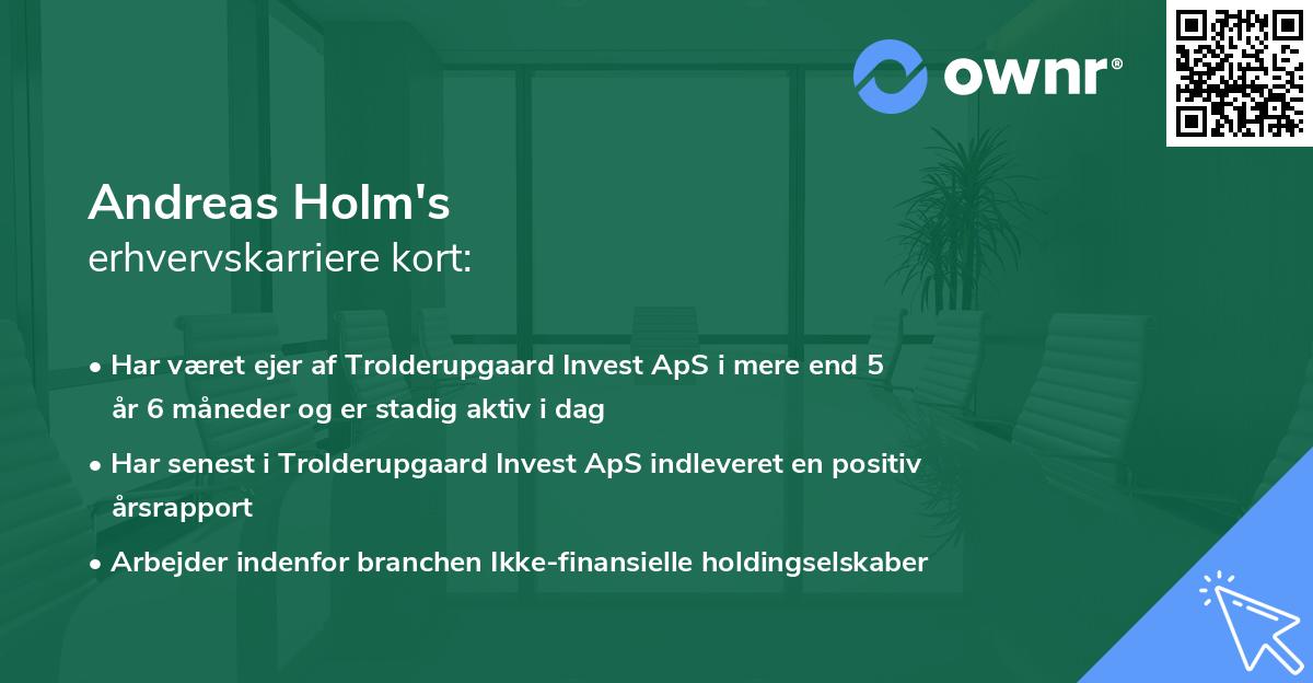 Andreas Holm's erhvervskarriere kort