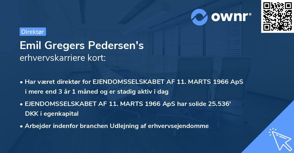 Emil Gregers Pedersen's erhvervskarriere kort