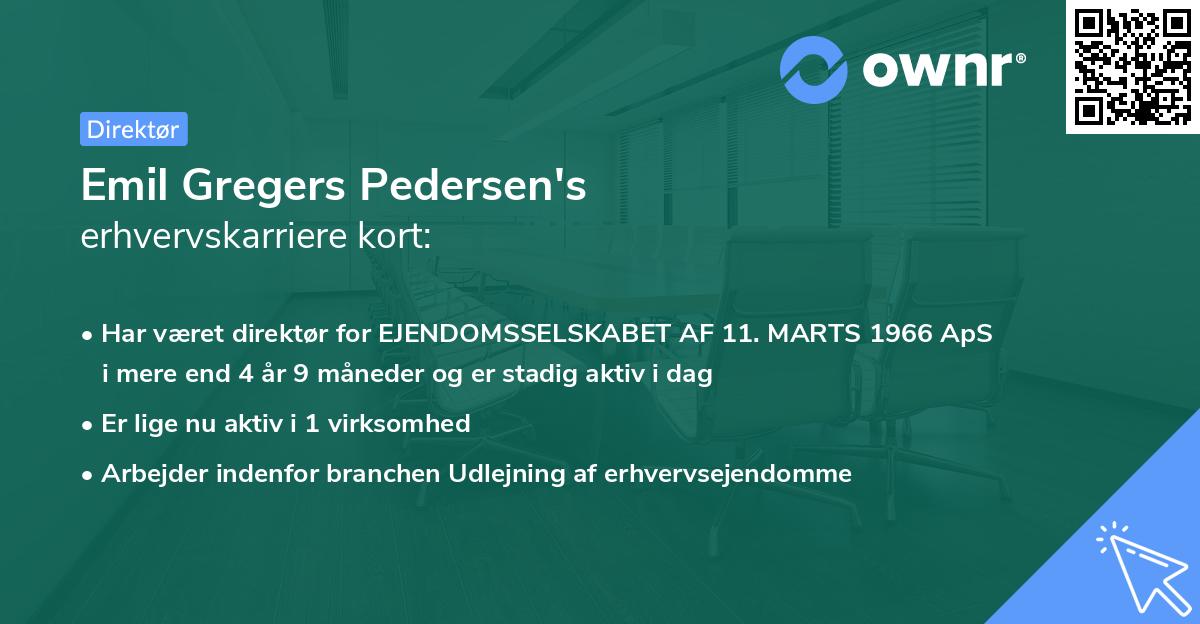 Emil Gregers Pedersen's erhvervskarriere kort