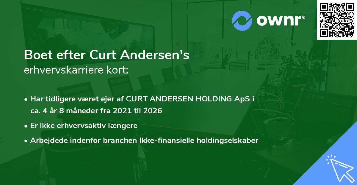 Boet efter Curt Andersen's erhvervskarriere kort