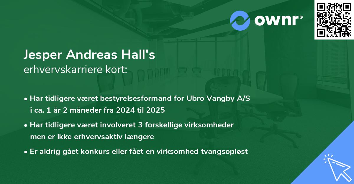 Jesper Andreas Hall's erhvervskarriere kort