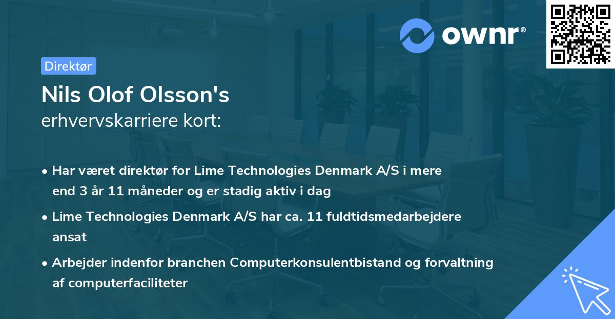 Nils Olof Olsson's erhvervskarriere kort