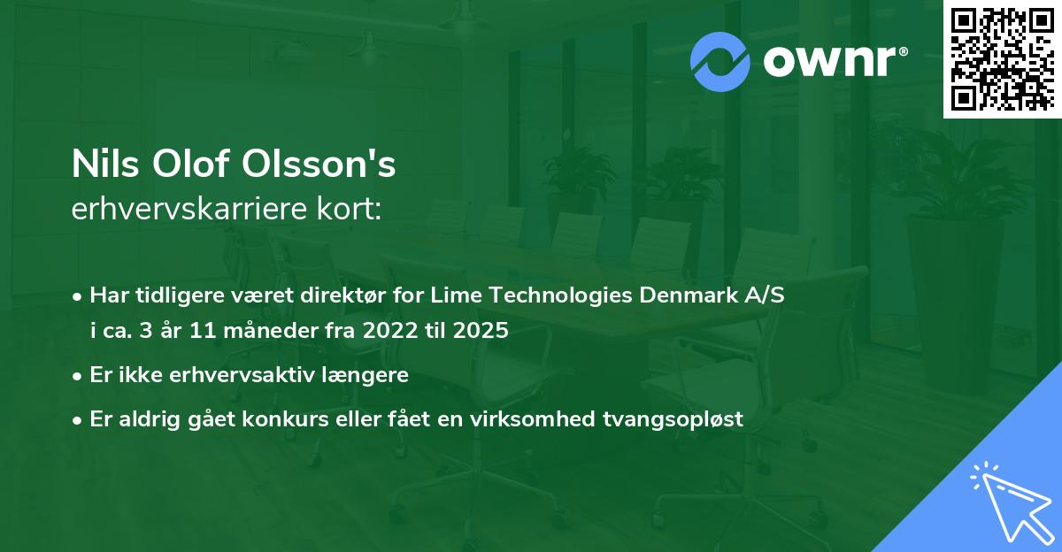 Nils Olof Olsson's erhvervskarriere kort