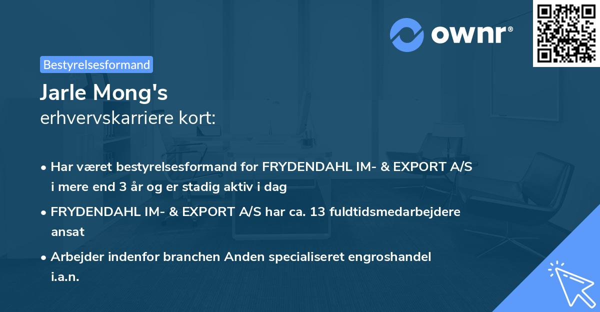 Jarle Mong's erhvervskarriere kort