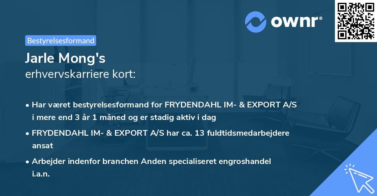 Jarle Mong's erhvervskarriere kort