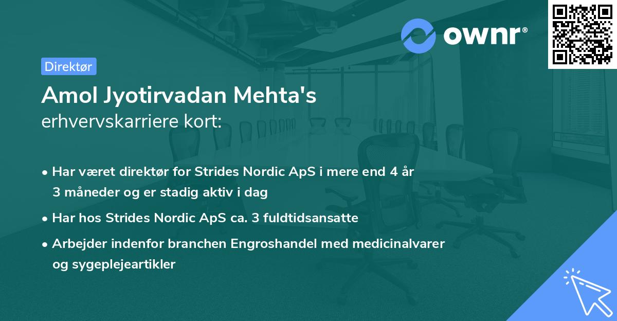 Amol Jyotirvadan Mehta's erhvervskarriere kort