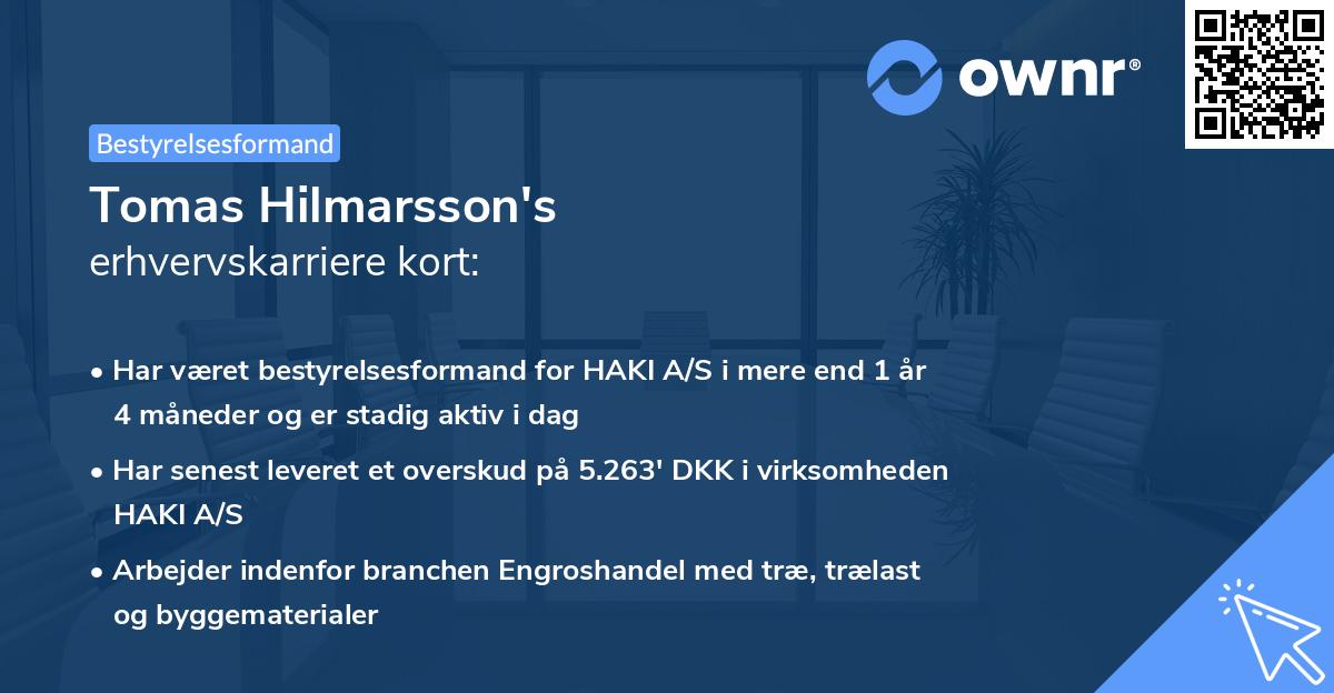 Tomas Hilmarsson's erhvervskarriere kort