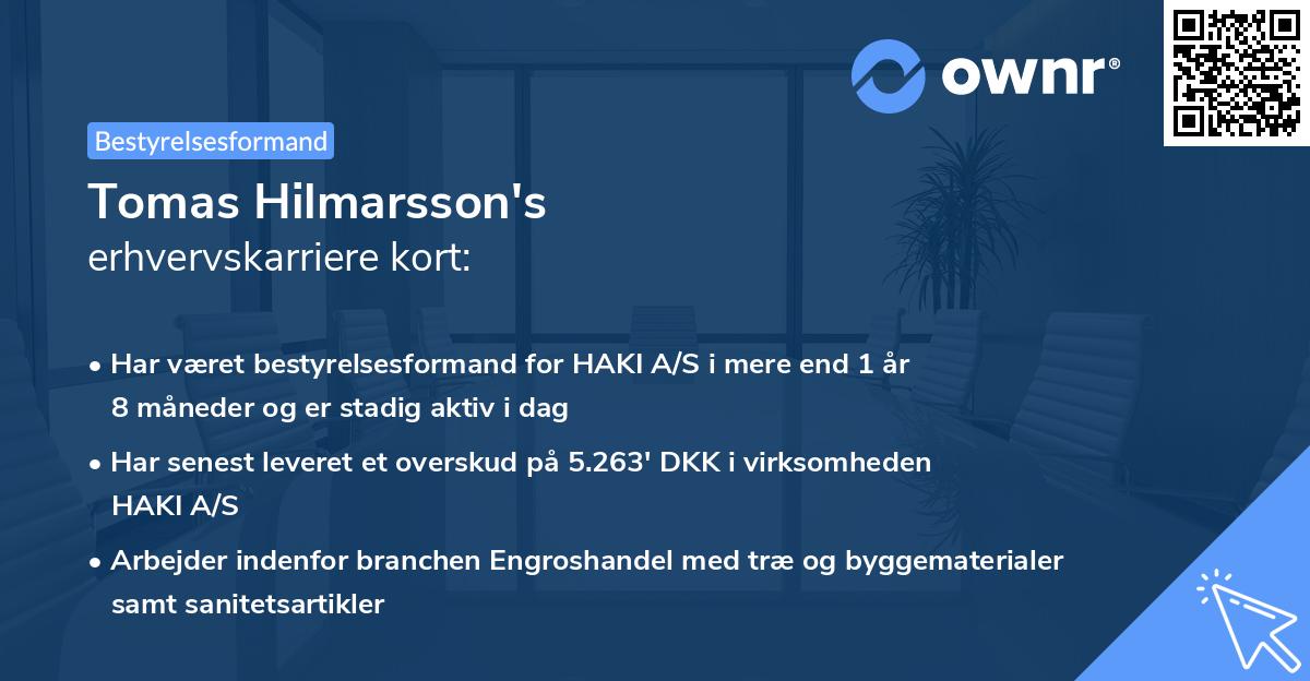 Tomas Hilmarsson's erhvervskarriere kort