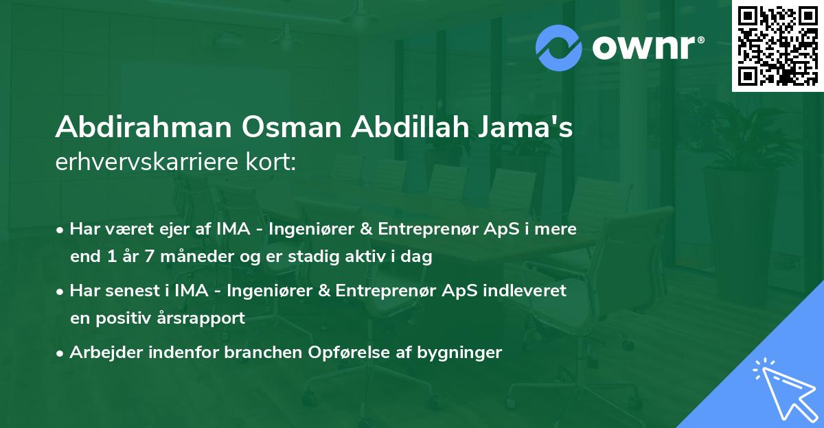 Abdirahman Osman Abdillah Jama's erhvervskarriere kort