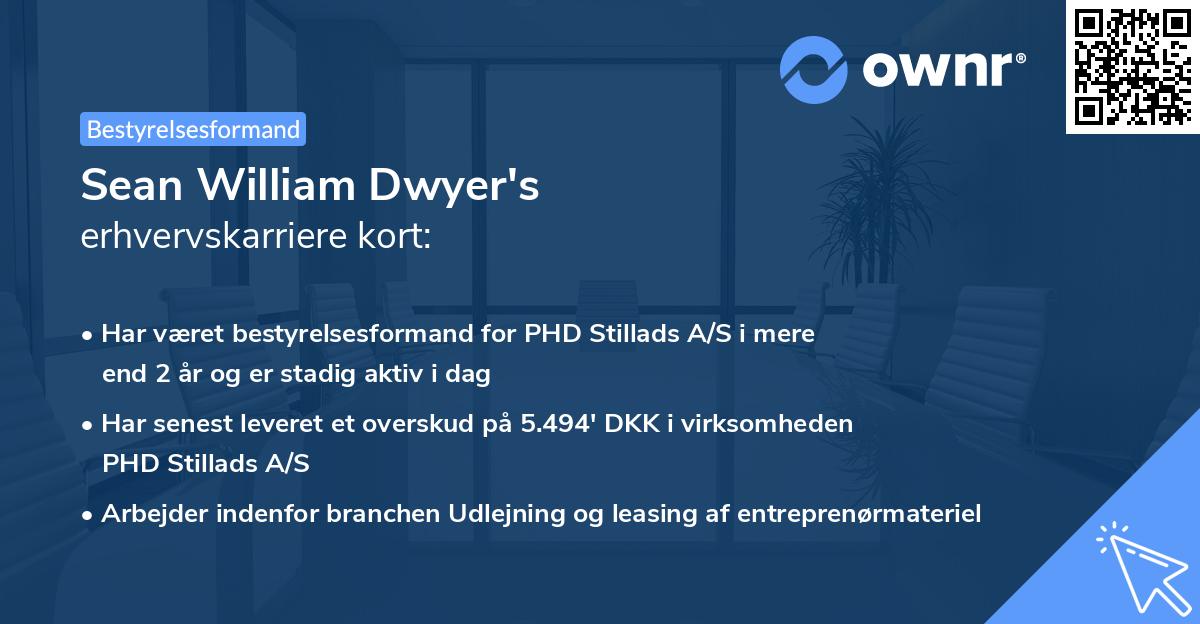 Sean William Dwyer's erhvervskarriere kort