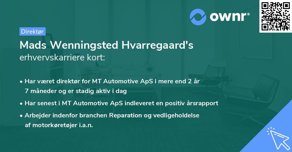 Mads Wenningsted Hvarregaard's erhvervskarriere kort