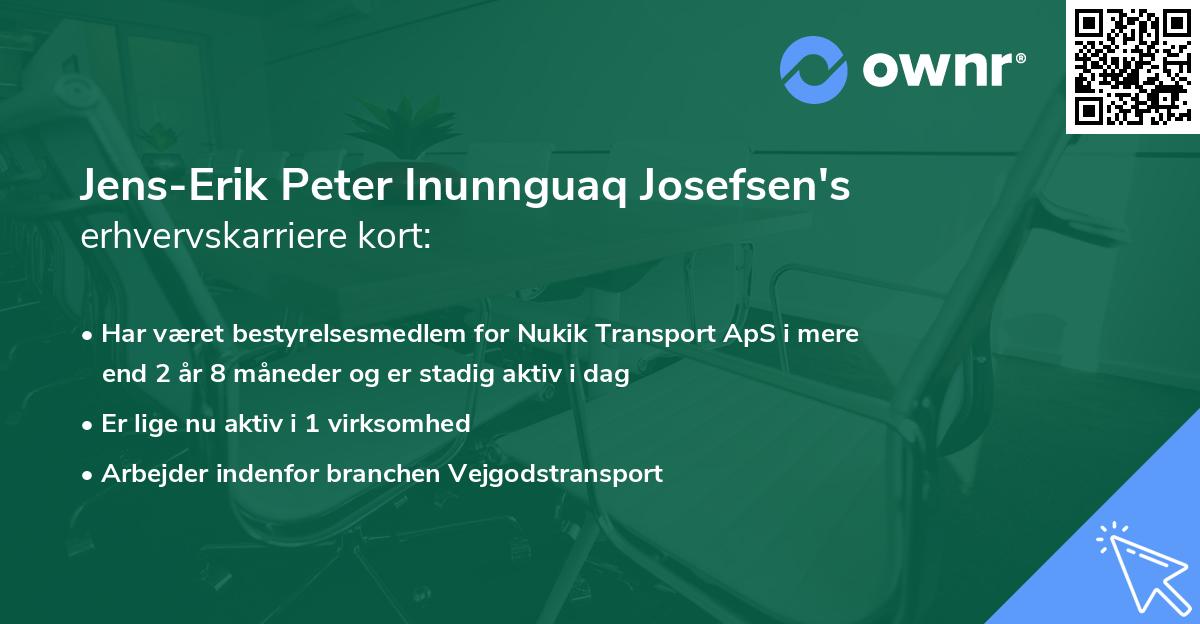 Jens-Erik Peter Inunnguaq Josefsen's erhvervskarriere kort