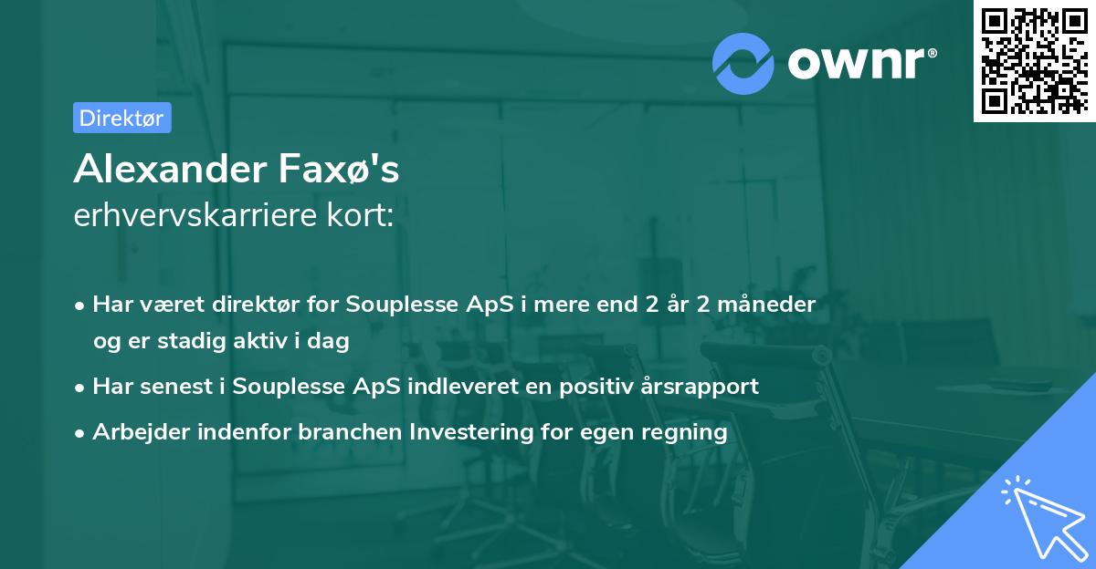 Alexander Faxø's erhvervskarriere kort