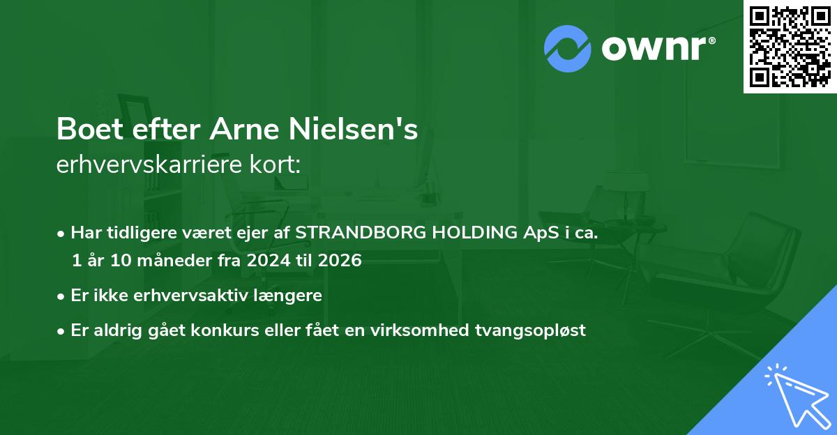 Boet efter Arne Nielsen's erhvervskarriere kort
