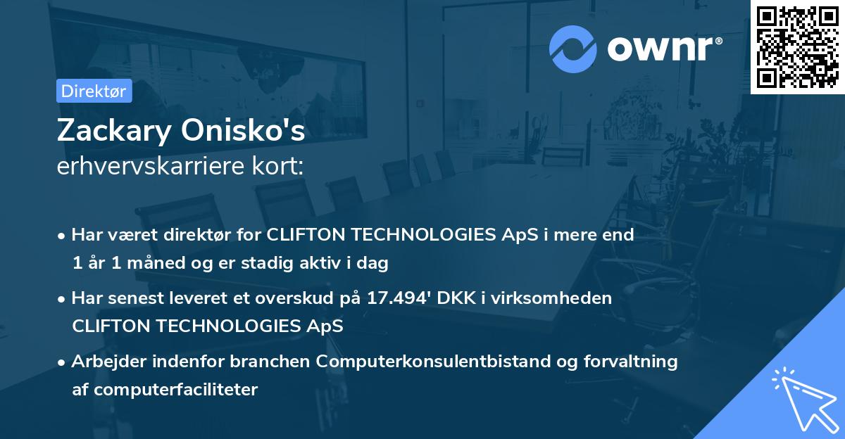 Zackary Onisko's erhvervskarriere kort