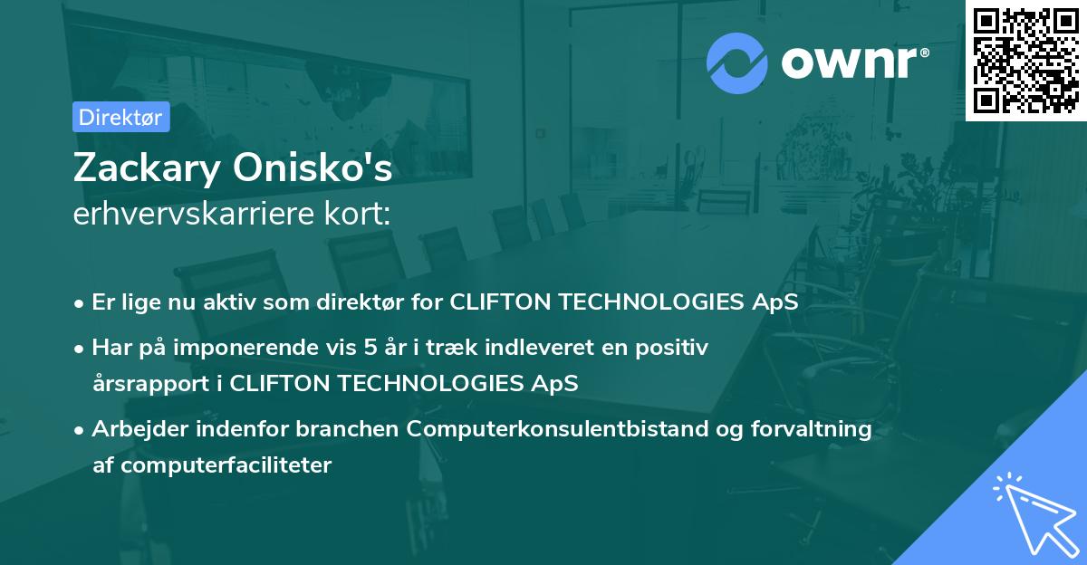 Zackary Onisko's erhvervskarriere kort