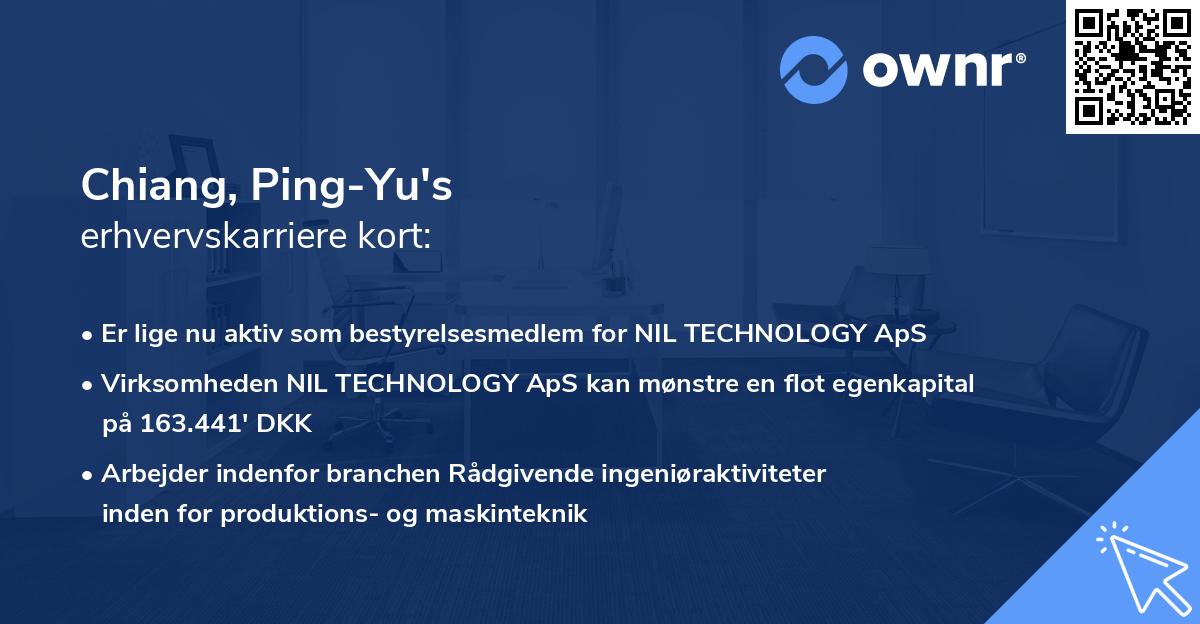 Chiang, Ping-Yu's erhvervskarriere kort