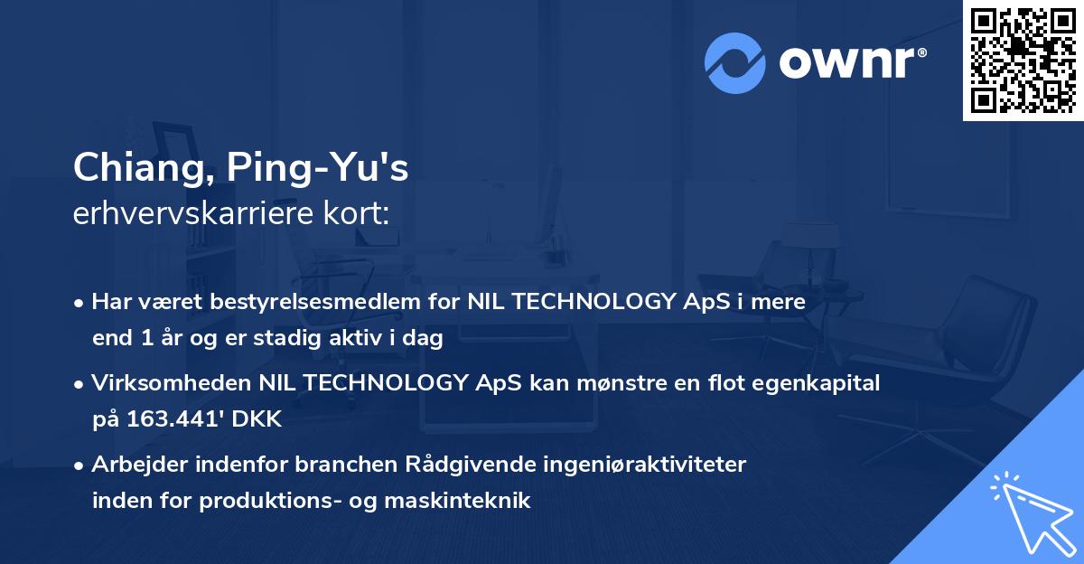 Chiang, Ping-Yu's erhvervskarriere kort
