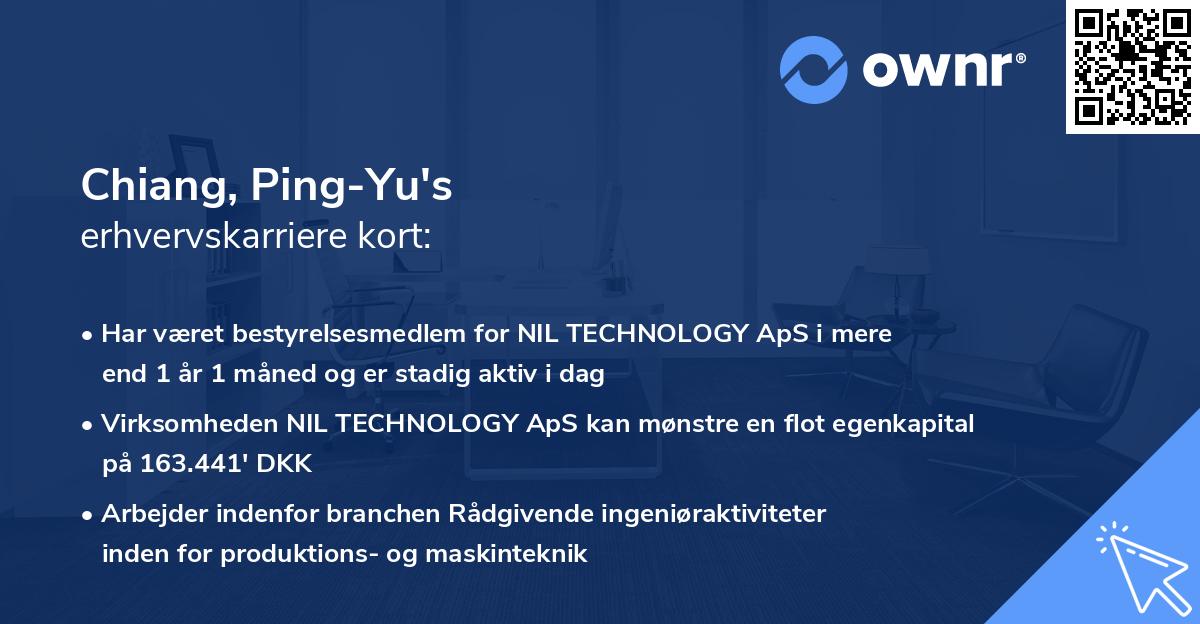 Chiang, Ping-Yu's erhvervskarriere kort