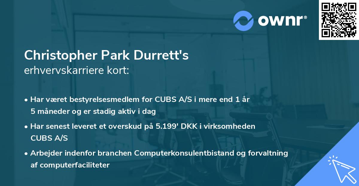 Christopher Park Durrett's erhvervskarriere kort