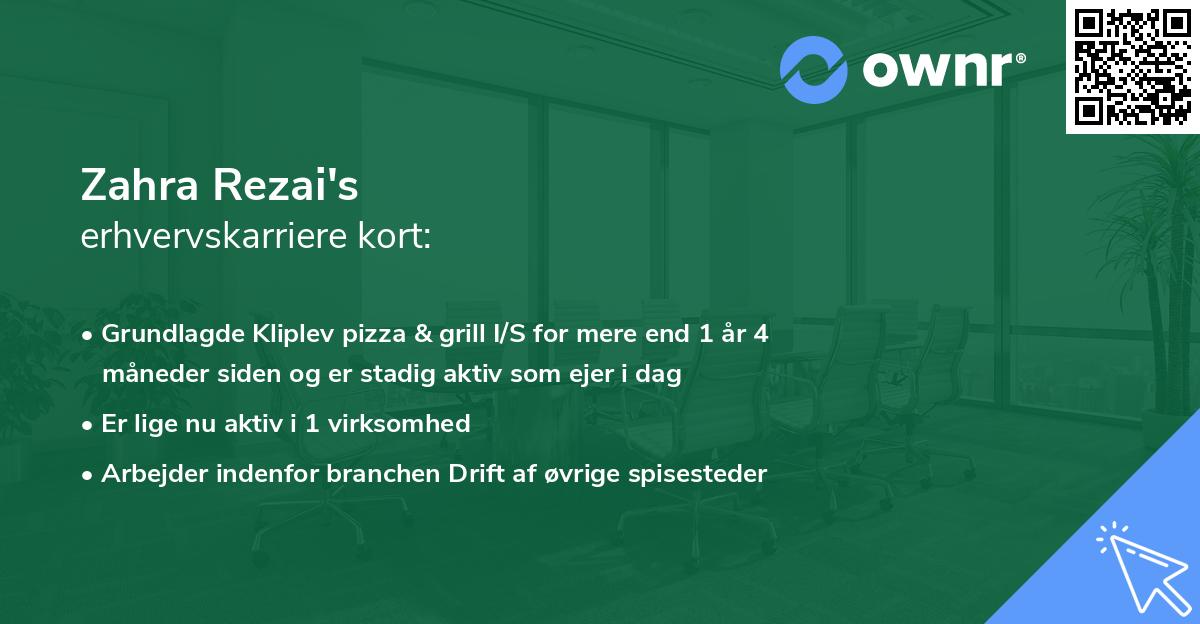 Zahra Rezai's erhvervskarriere kort
