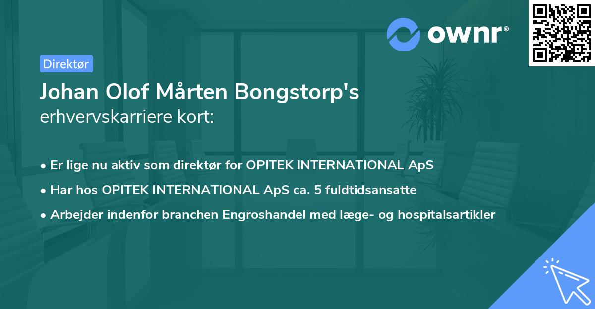 Johan Olof Mårten Bongstorp's erhvervskarriere kort
