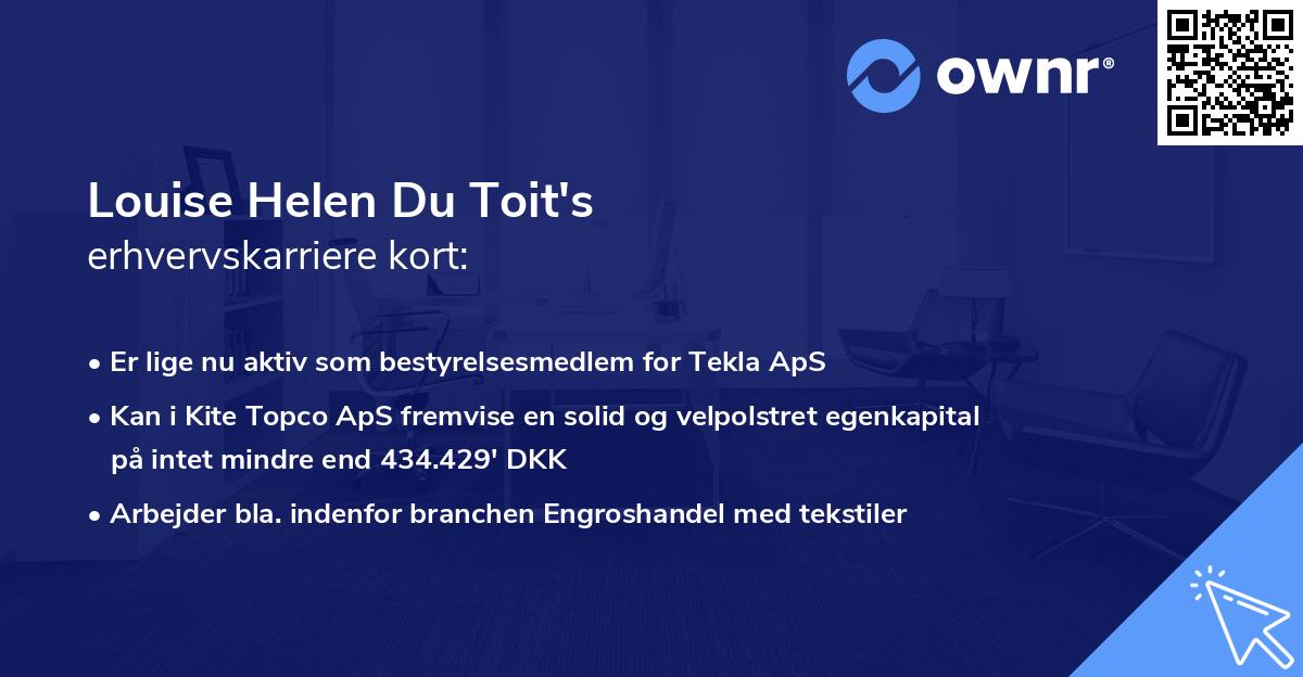 Louise Helen Du Toit's erhvervskarriere kort