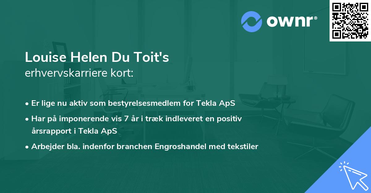Louise Helen Du Toit's erhvervskarriere kort