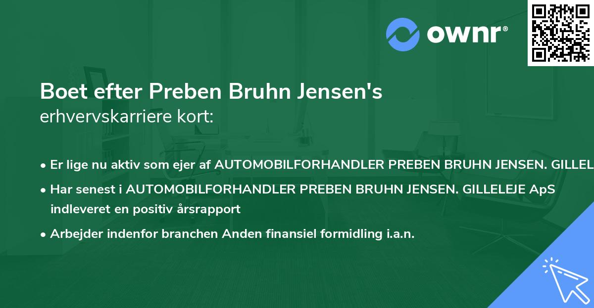Boet efter Preben Bruhn Jensen's erhvervskarriere kort