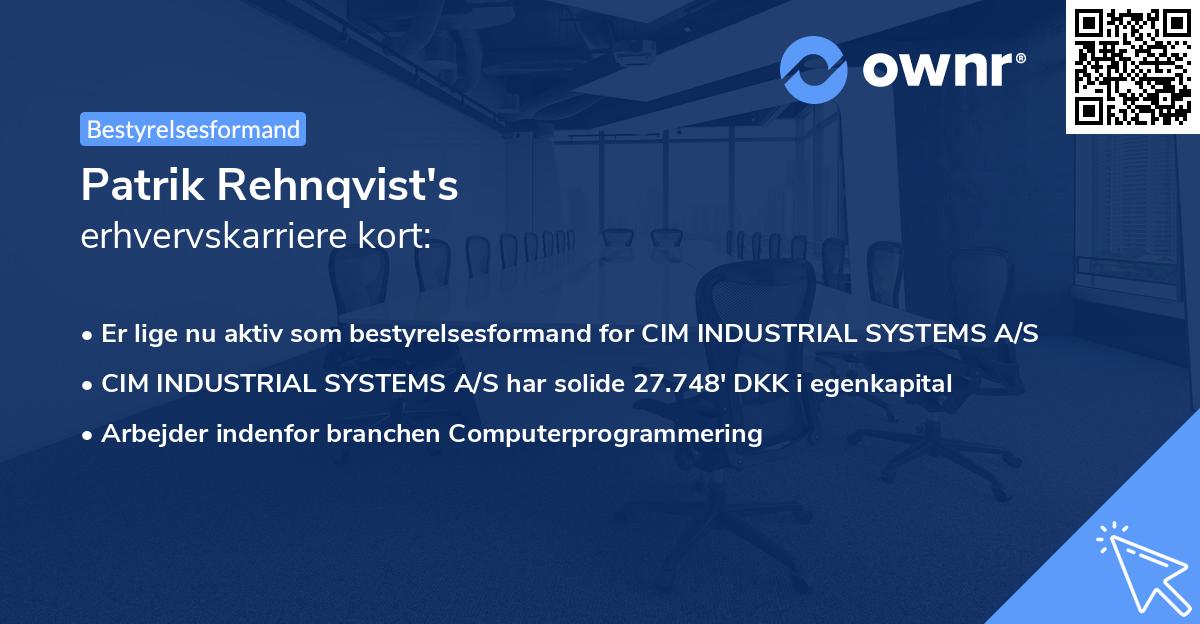 Patrik Rehnqvist's erhvervskarriere kort