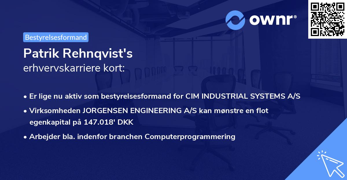 Patrik Rehnqvist's erhvervskarriere kort